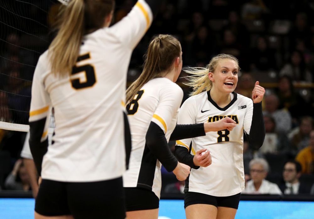 Iowa Hawkeyes right side hitter Reghan Coyle (8) against the Ohio State Buckeyes Saturday, November 24, 2018 at Carver-Hawkeye Arena. (Brian Ray/hawkeyesports.com)