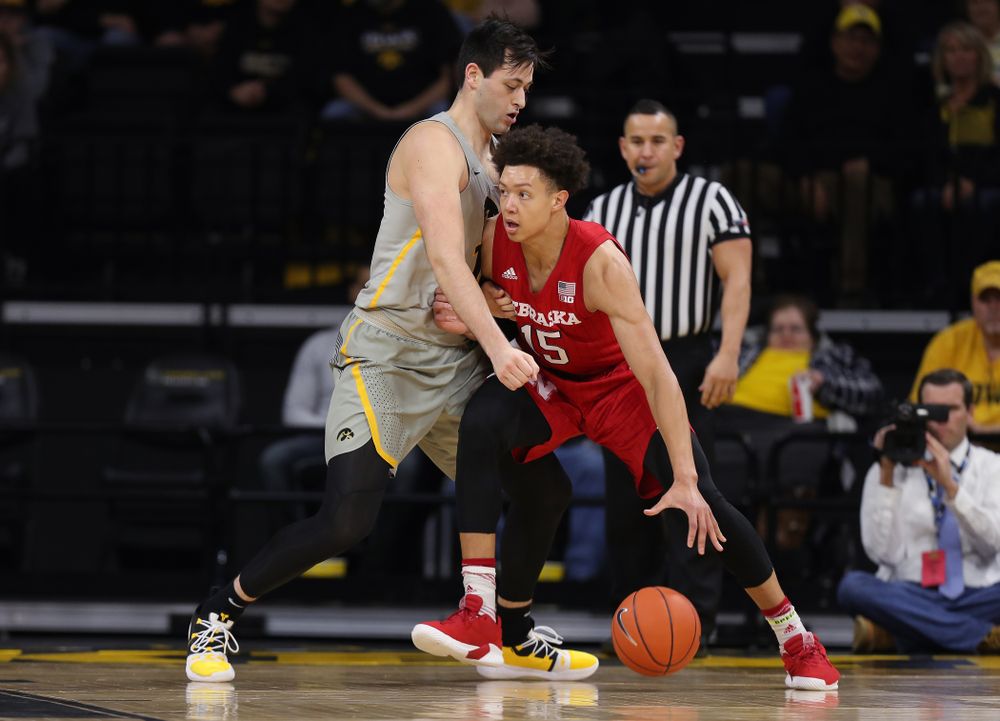 Iowa Hawkeyes forward Ryan Kriener (15) against the Nebraska Cornhuskers Sunday, January 6, 2019 at Carver-Hawkeye Arena. (Brian Ray/hawkeyesports.com)