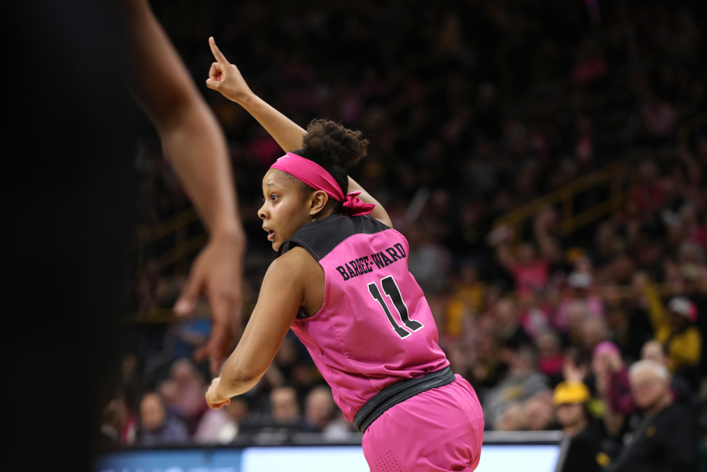 Iowa Hawkeyes guard Tania Davis (11) against the seventh ranked Maryland Terrapins Sunday, February 17, 2019 at Carver-Hawkeye Arena. (Brian Ray/hawkeyesports.com)