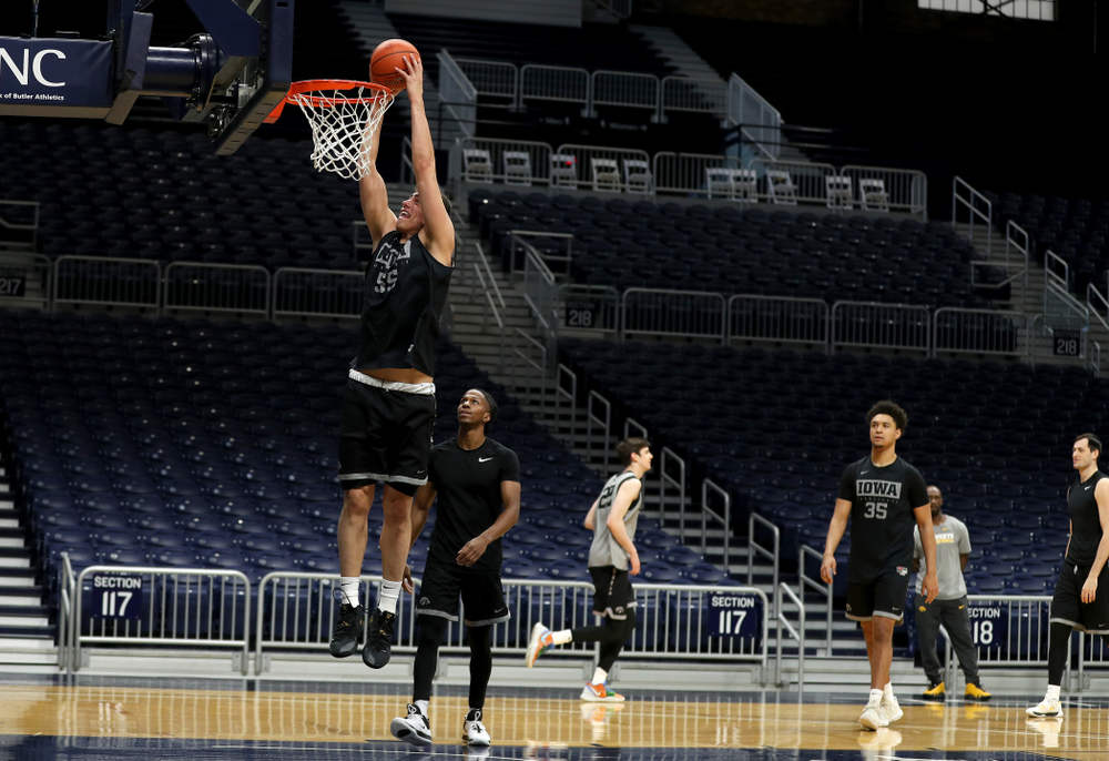 Iowa Hawkeyes forward Luka Garza (55) during practice at Hinkle Fieldhouse Wednesday, March 11, 2020 in Indianapolis. (Brian Ray/hawkeyesports.com)