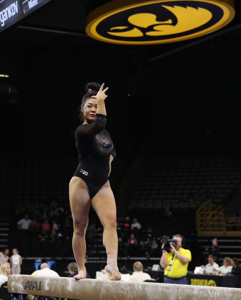 Iowa's Clair Kaji competes on the beam during their meet against the Minnesota Golden Gophers Saturday, January 19, 2019 at Carver-Hawkeye Arena. (Brian Ray/hawkeyesports.com)