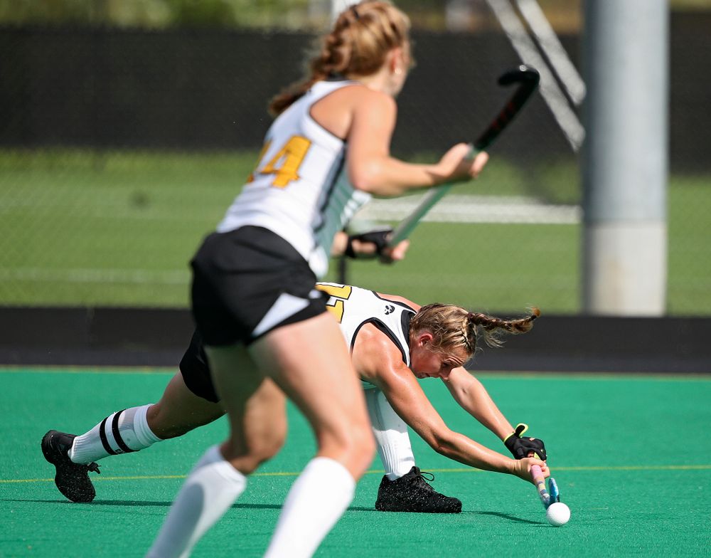 Iowa’s Katie Birch (11) scores a goal during the second quarter of their game at Grant Field in Iowa City on Friday, Sep 13, 2019. (Stephen Mally/hawkeyesports.com)