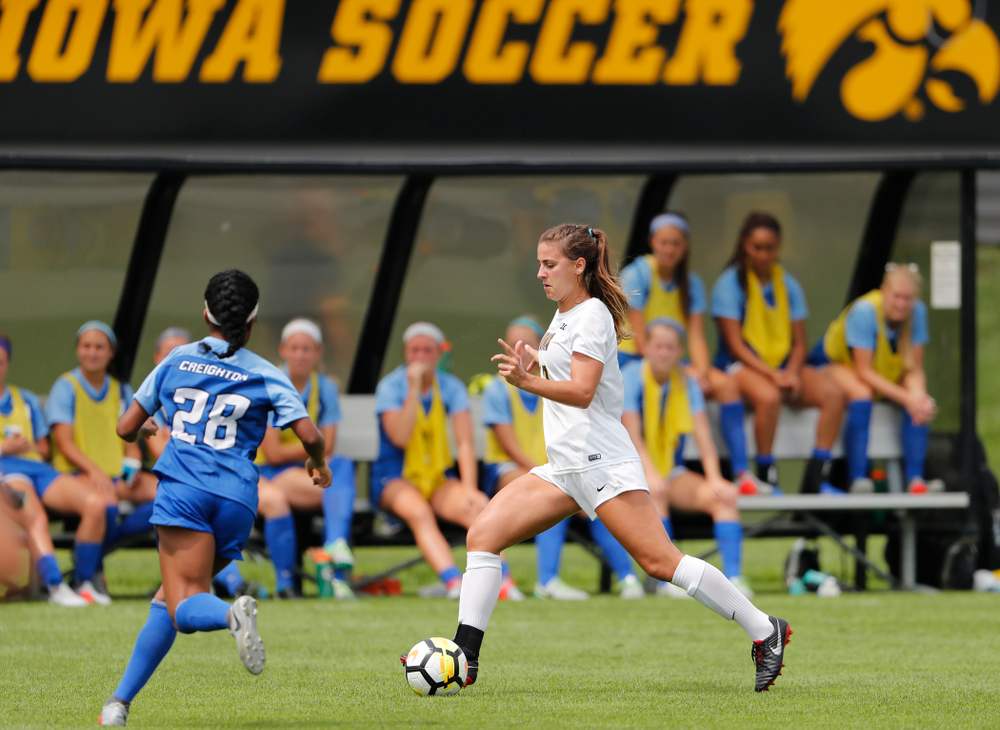 Iowa Hawkeyes Hannah Drkulec (17) against the Creighton Bluejays Sunday, August 19, 2018 at the Iowa Soccer Complex. (Brian Ray/hawkeyesports.com)