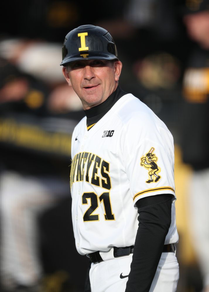 Iowa Hawkeyes head coach Rick Heller during game one against UC Irvine Friday, May 3, 2019 at Duane Banks Field. (Brian Ray/hawkeyesports.com)
