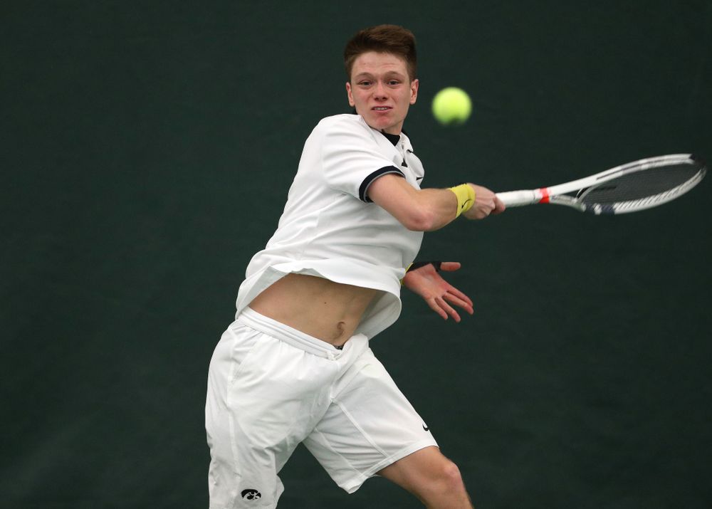 Iowa's Jason Kerst against North Dakota Friday, January 25, 2019 at the Hawkeye Tennis and Recreation Complex. (Brian Ray/hawkeyesports.com)