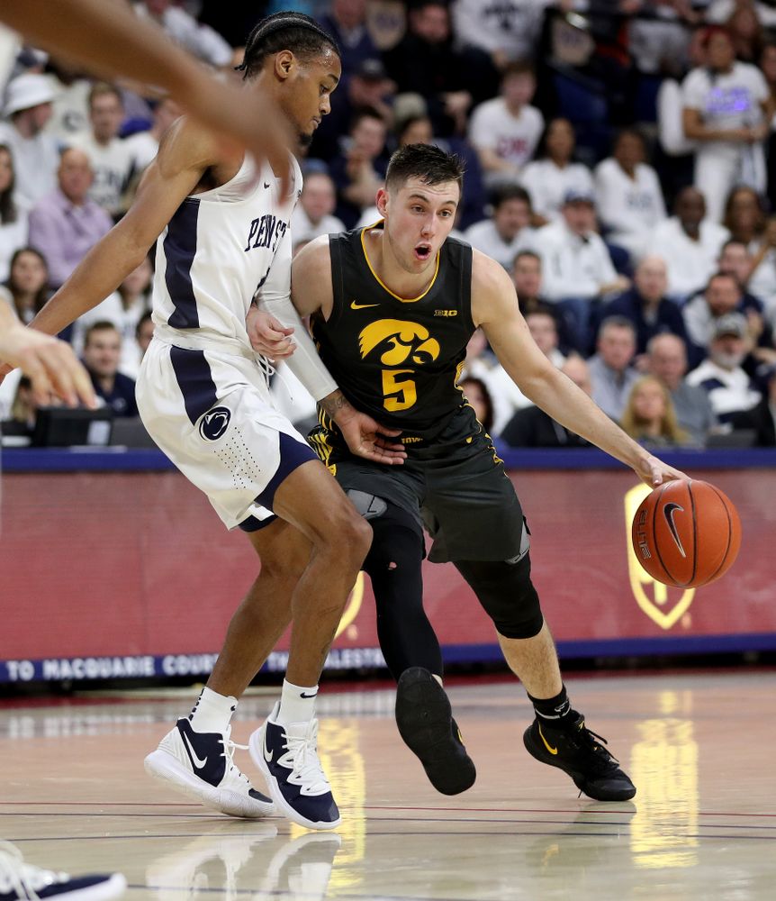 Iowa Hawkeyes guard CJ Fredrick (5) against Penn State Saturday, January 4, 2020 at the Palestra in Philadelphia. (Brian Ray/hawkeyesports.com)
