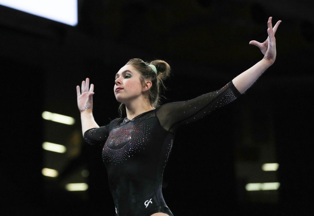 Iowa’s Bridget Killian competes on the beam against Michigan Friday, February 14, 2020 at Carver-Hawkeye Arena. (Brian Ray/hawkeyesports.com)