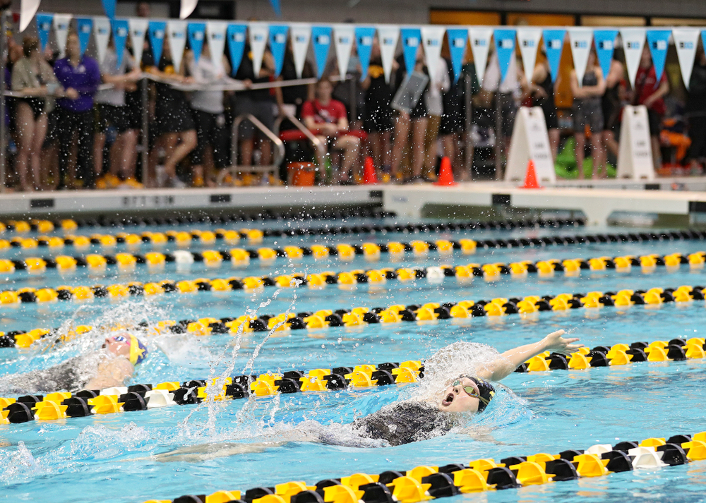 Iowa’s Emilia Sansome swims in the women’s 200 yard backstroke preliminary event during the 2020 Women’s Big Ten Swimming and Diving Championships at the Campus Recreation and Wellness Center in Iowa City on Saturday, February 22, 2020. (Stephen Mally/hawkeyesports.com)