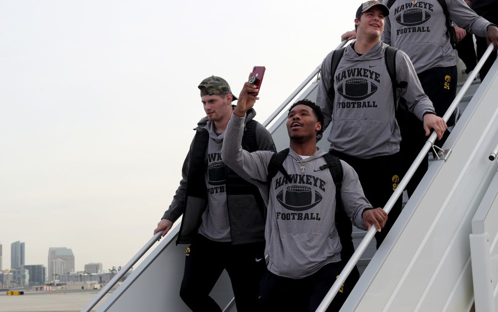 Iowa Hawkeyes wide receiver Tyrone Tracy Jr. (3) after arriving in San Diego, CA Saturday, December 21, 2019 for the Holiday Bowl. (Brian Ray/hawkeyesports.com)