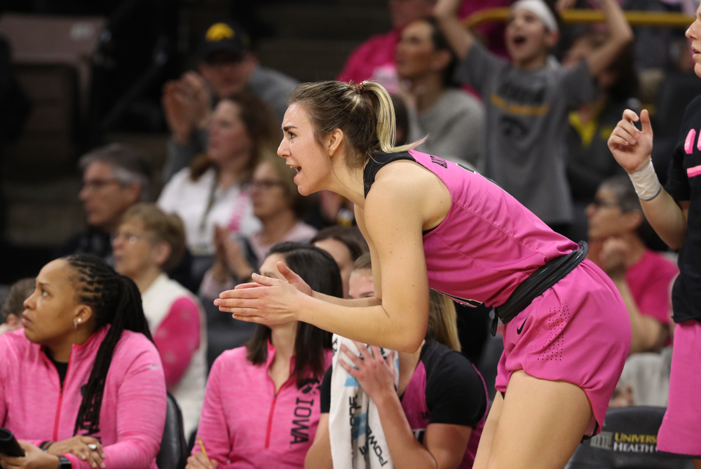 Iowa Hawkeyes forward Hannah Stewart (21) against the seventh ranked Maryland Terrapins Sunday, February 17, 2019 at Carver-Hawkeye Arena. (Brian Ray/hawkeyesports.com)