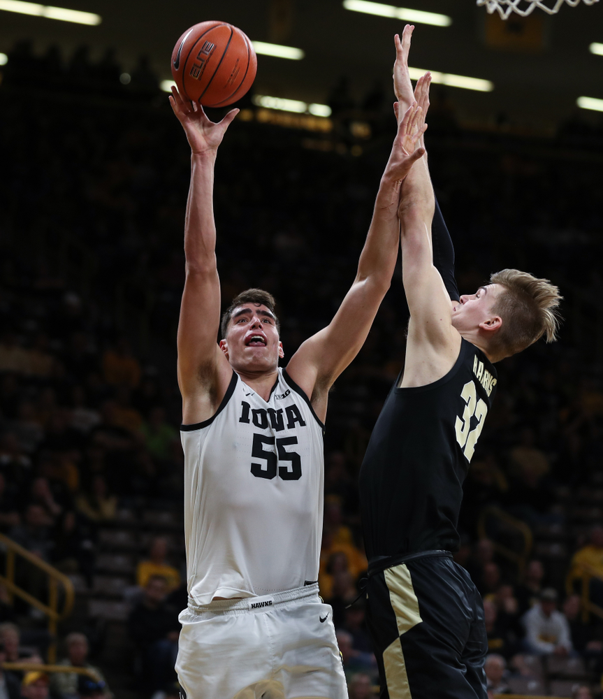 Iowa Hawkeyes forward Luka Garza (55) against the Purdue Boilermakers Tuesday, March 3, 2020 at Carver-Hawkeye Arena. (Brian Ray/hawkeyesports.com)