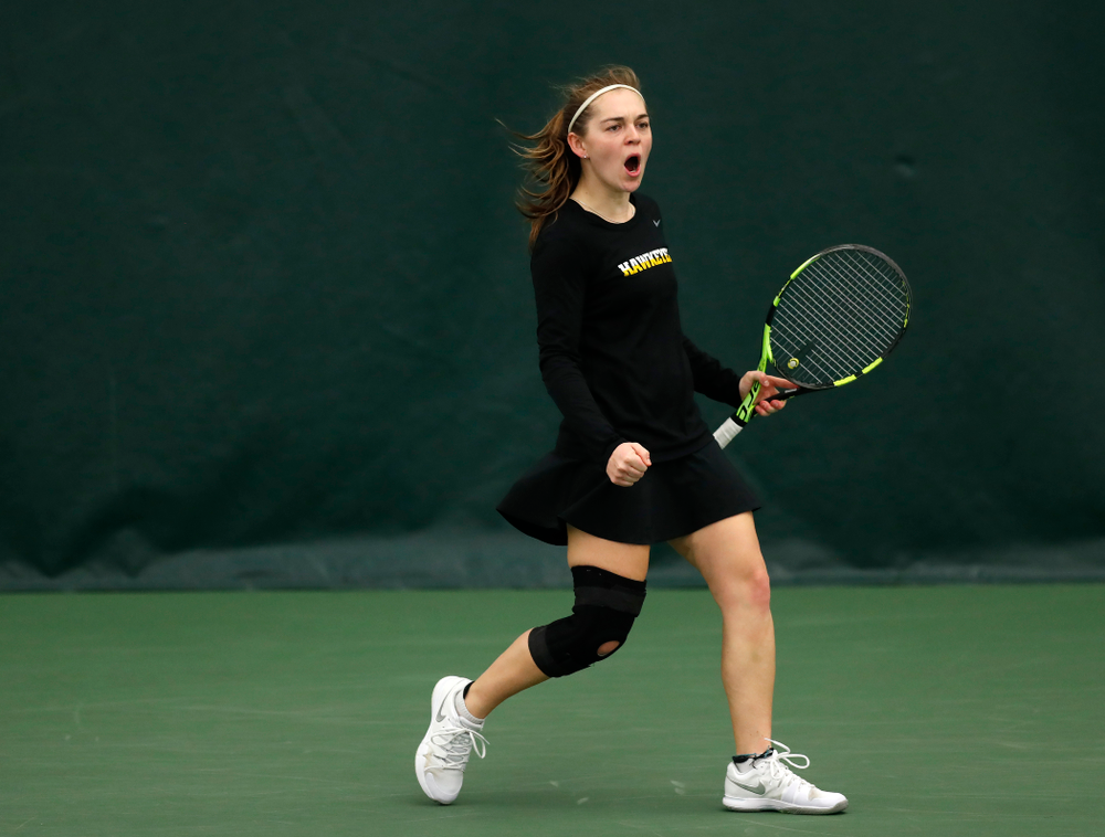 Zoe Douglas against Ohio State Sunday, March 25, 2018 at the Hawkeye Tennis and Recreation Center. (Brian Ray/hawkeyesports.com)