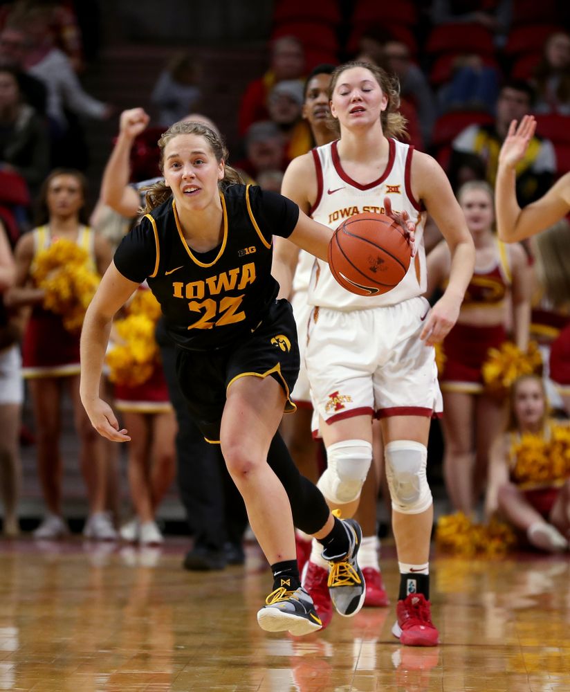 Iowa Hawkeyes guard Kathleen Doyle (22) against the Iowa State Cyclones Wednesday, December 11, 2019 at Hilton Coliseum in Ames, Iowa(Brian Ray/hawkeyesports.com)
