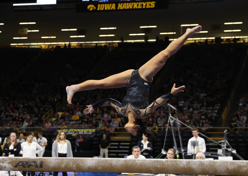 Iowa's Clair Kaji competes on the beam during their meet against Southeast Missouri State Friday, January 11, 2019 at Carver-Hawkeye Arena. (Brian Ray/hawkeyesports.com)