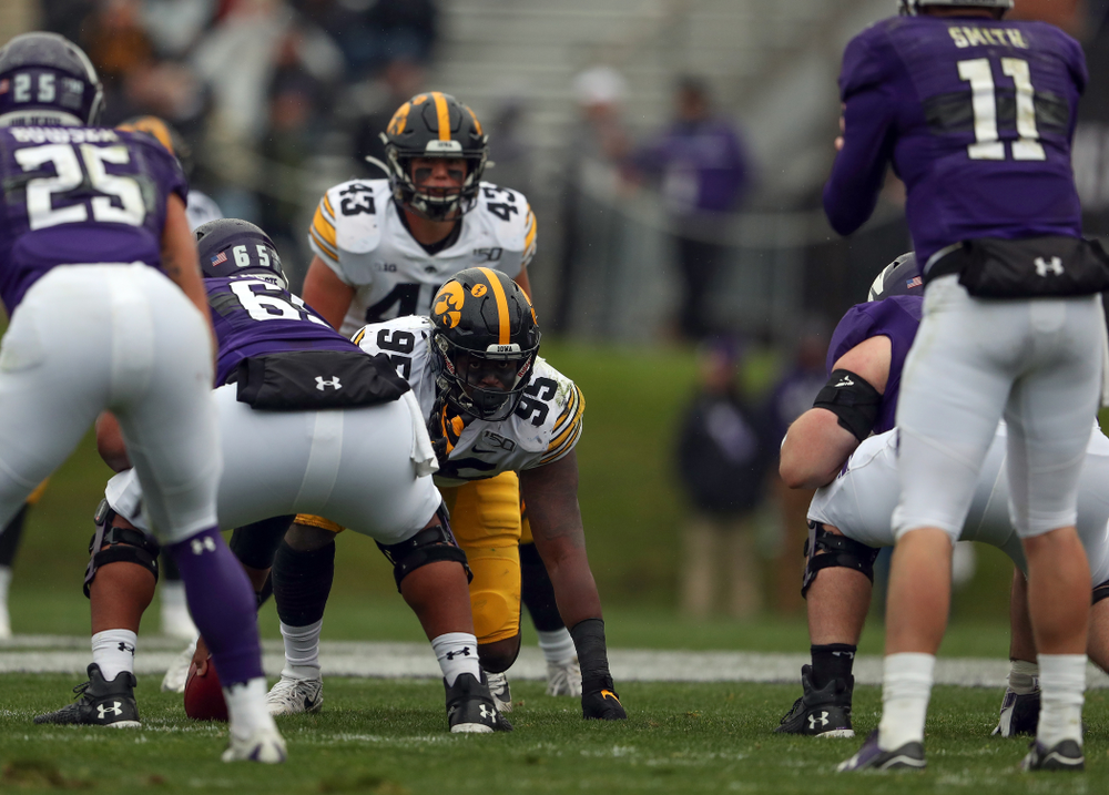 Iowa Hawkeyes defensive lineman Cedrick Lattimore (95) against the Northwestern Wildcats Saturday, October 26, 2019 at Ryan Field in Evanston, Ill. (Brian Ray/hawkeyesports.com)