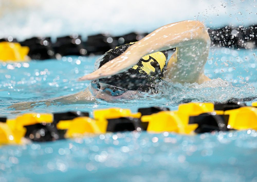 Iowa’s Hannah Burvill swims the women’s 100 yard freestyle consolation final event during the 2020 Women’s Big Ten Swimming and Diving Championships at the Campus Recreation and Wellness Center in Iowa City on Saturday, February 22, 2020. (Stephen Mally/hawkeyesports.com)