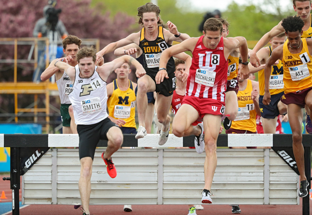 Iowa's Nathan Mylenek runs in the men’s 3000 meter steeplechase event on the second day of the Big Ten Outdoor Track and Field Championships at Francis X. Cretzmeyer Track in Iowa City on Saturday, May. 11, 2019. (Stephen Mally/hawkeyesports.com)