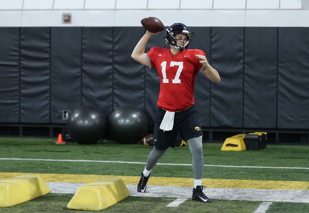 Iowa Hawkeyes quarterback Ryan Schmidt (17) during preparation for the 2019 Outback Bowl Monday, December 17, 2018 at the Hansen Football Performance Center. (Brian Ray/hawkeyesports.com)