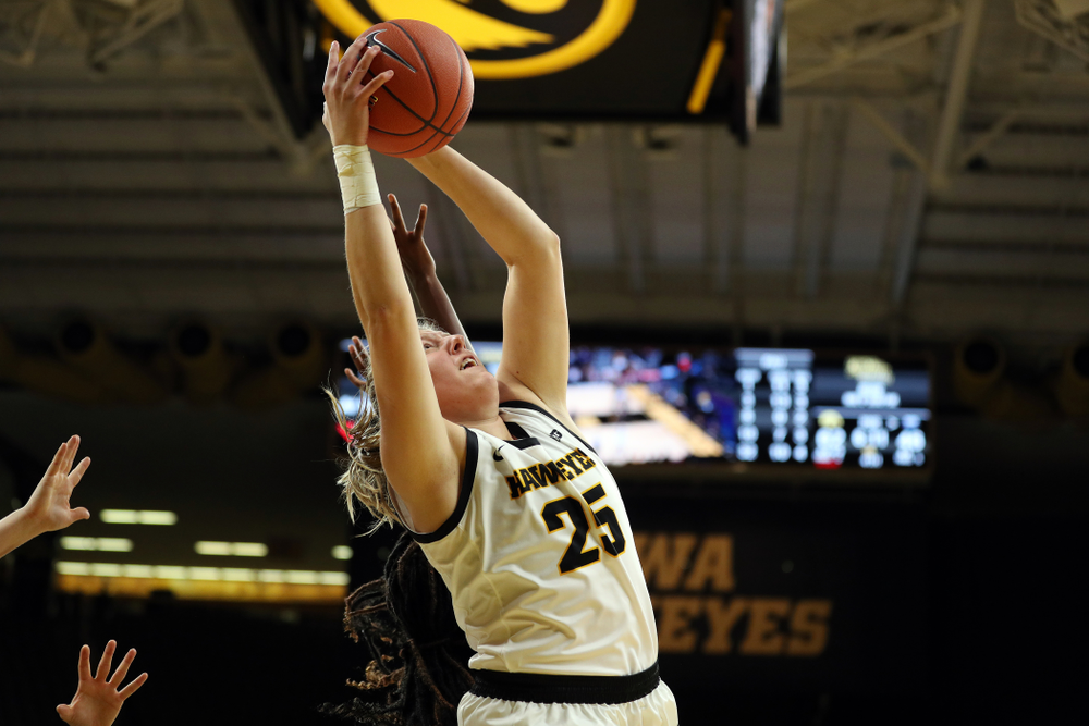Iowa Hawkeyes forward/center Monika Czinano (25) against Florida Atlantic University Thursday, November 7, 2019 at Carver-Hawkeye Arena. (Brian Ray/hawkeyesports.com)