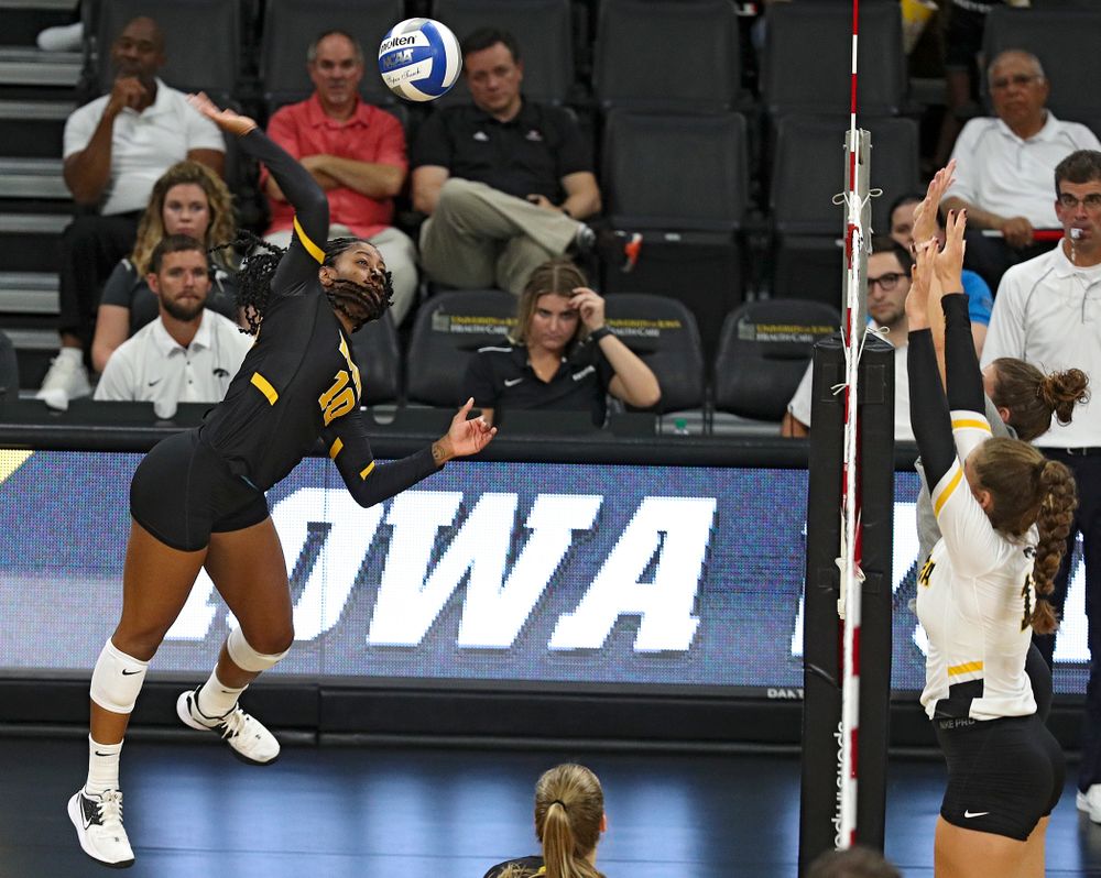 Iowa’s Griere Hughes (10) during the second set of the Black and Gold scrimmage at Carver-Hawkeye Arena in Iowa City on Saturday, Aug 24, 2019. (Stephen Mally/hawkeyesports.com)