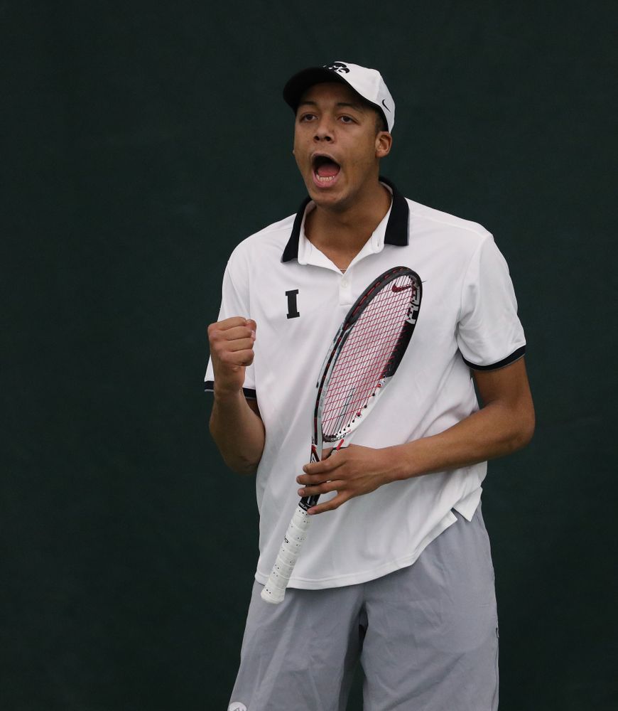 Iowa's Oliver Okonkwo against Western Michigan Saturday, January 19, 2019 at the Hawkeye Tennis and Recreation Complex. (Brian Ray/hawkeyesports.com)