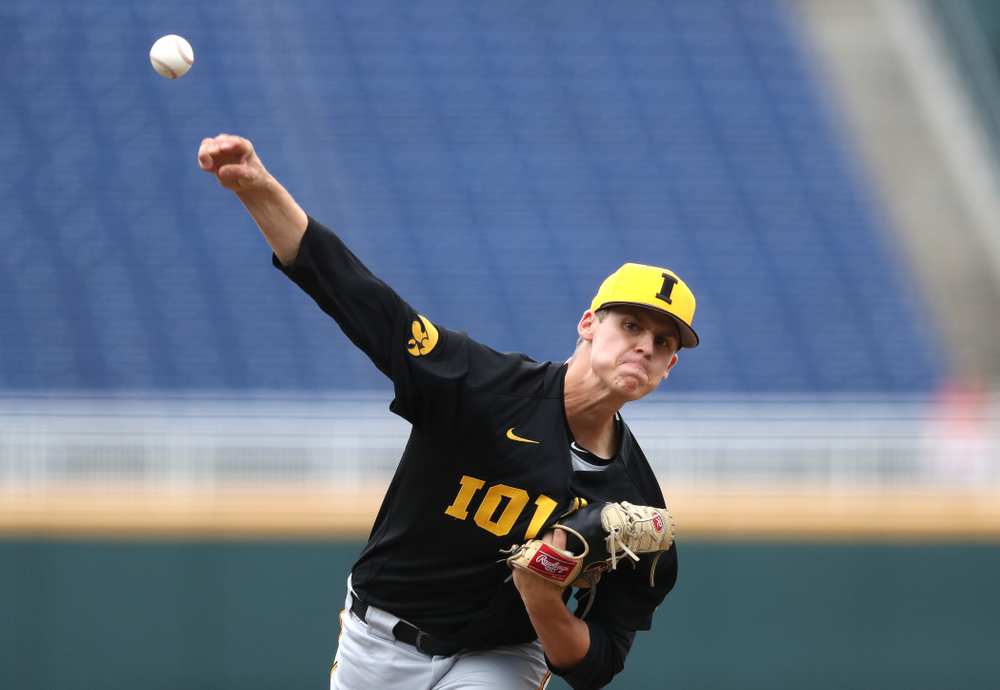 Iowa Hawkeyes Grant Judkins (7) against the Nebraska Cornhuskers in the first round of the Big Ten Baseball Tournament Friday, May 24, 2019 at TD Ameritrade Park in Omaha, Neb. (Brian Ray/hawkeyesports.com)