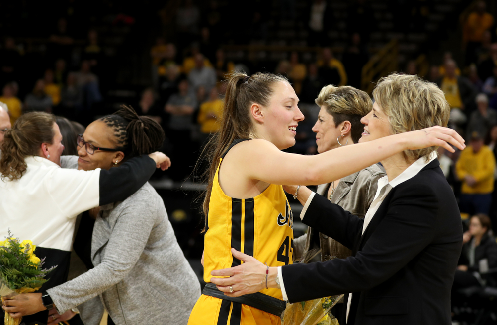 Iowa Hawkeyes forward Amanda Ollinger (43) during senior day activities following their win over the Minnesota Golden Gophers Thursday, February 27, 2020 at Carver-Hawkeye Arena. (Brian Ray/hawkeyesports.com)