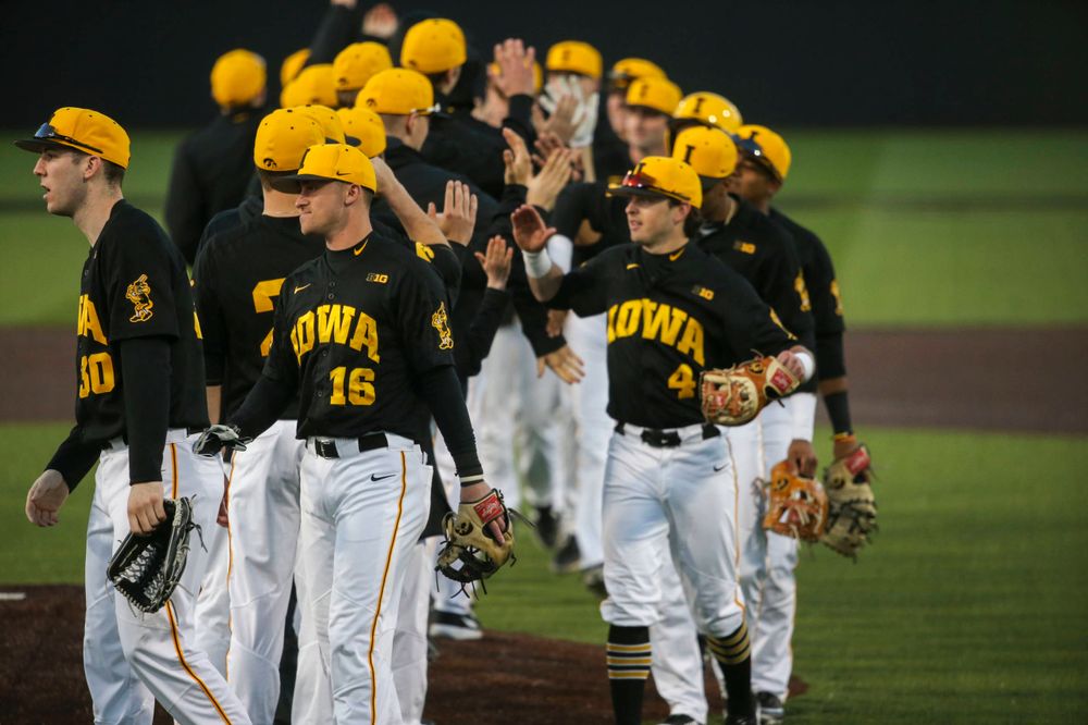 The Iowa baseball team at the game vs. Bradley on Tuesday, March 26, 2019 at (place). (Lily Smith/hawkeyesports.com)