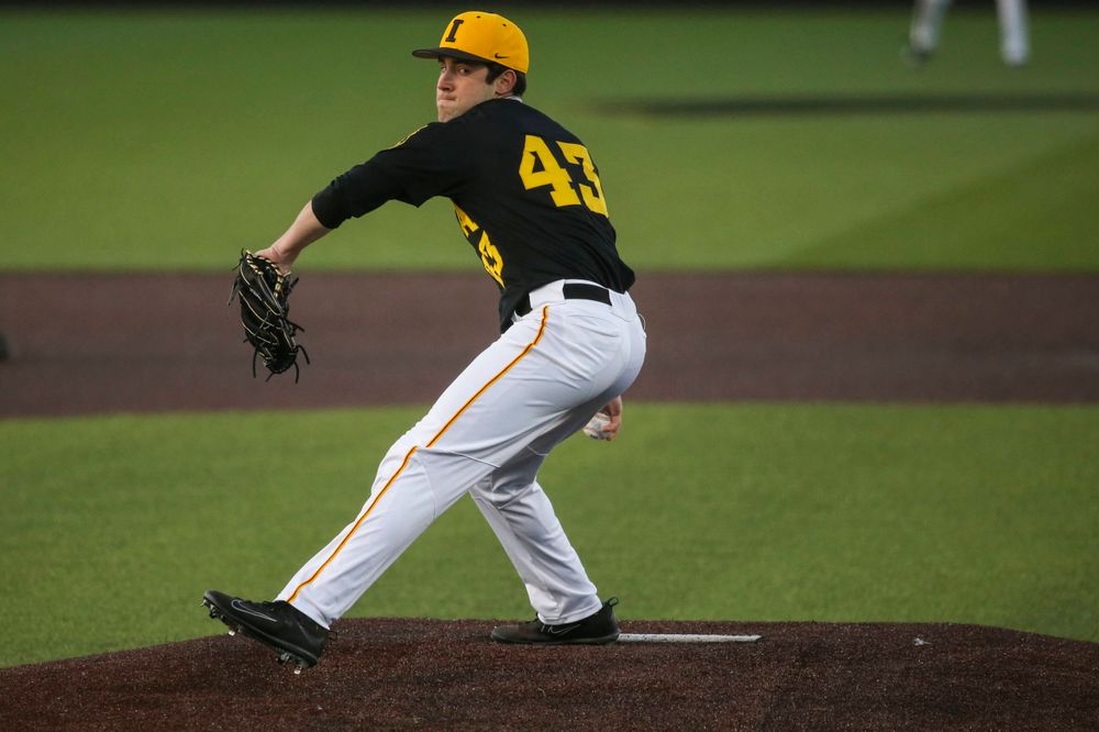 Iowa pitcher Grant Leonard at the game vs. Bradley on Tuesday, March 26, 2019 at (place). (Lily Smith/hawkeyesports.com)