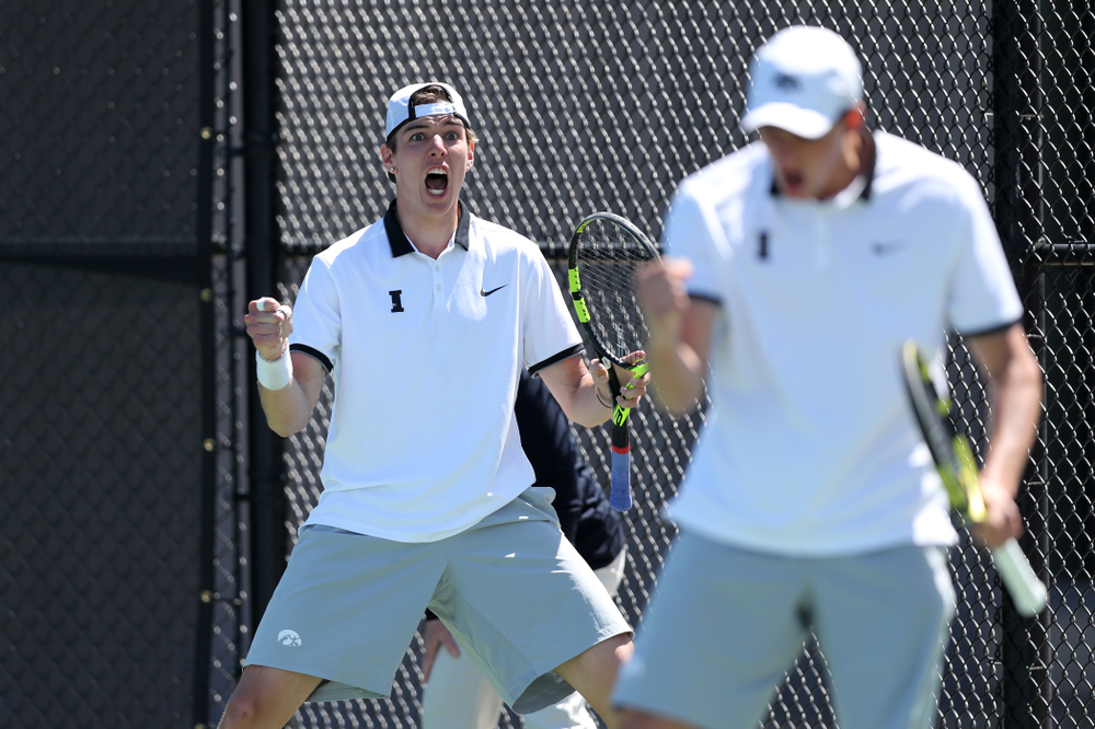 IowaÕs Joe Tyler and Nikita Snezhko play a doubles match against the Michigan Wolverines Sunday, April 21, 2019 at the Hawkeye Tennis and Recreation Complex. (Brian Ray/hawkeyesports.com)