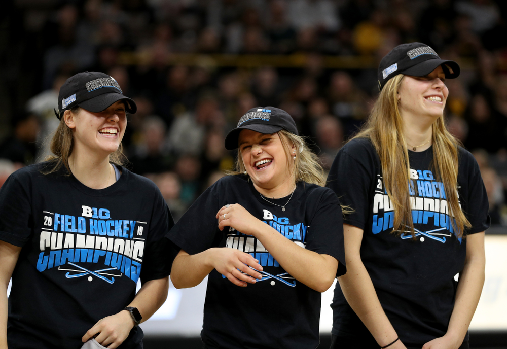 Grace McGuire, Maddy Murphy, Lokke Stribos and the rest of the Iowa Field Hockey team are recognized during the Iowa Hawkeyes game against the Ohio State Buckeyes Thursday, February 20, 2020 at Carver-Hawkeye Arena. (Brian Ray/hawkeyesports.com)