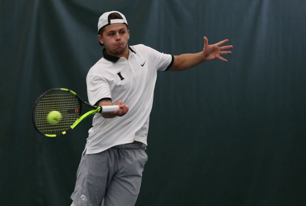 Iowa's Will Davies against Western Michigan Saturday, January 19, 2019 at the Hawkeye Tennis and Recreation Complex. (Brian Ray/hawkeyesports.com)