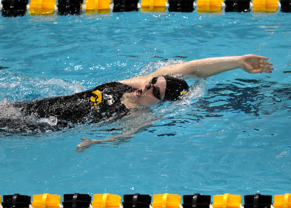 Iowa's Natalie McGovern swims the 200-yard backstroke against the Iowa State Cyclones in the Iowa Corn Cy-Hawk Series Friday, December 7, 2018 at at the Campus Recreation and Wellness Center. (Brian Ray/hawkeyesports.com)