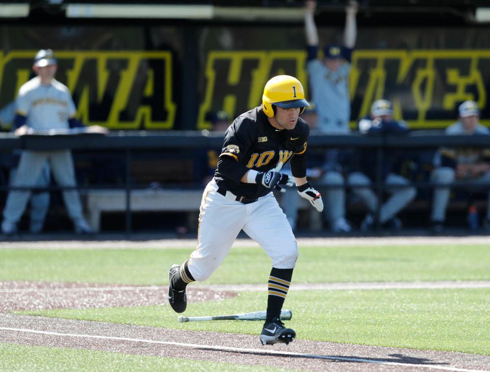 Iowa Hawkeyes outfielder Justin Jenkins (6) against Michigan Saturday, April 28, 2018 at Duane Banks Field (Brian Ray/hawkeyesports.com)