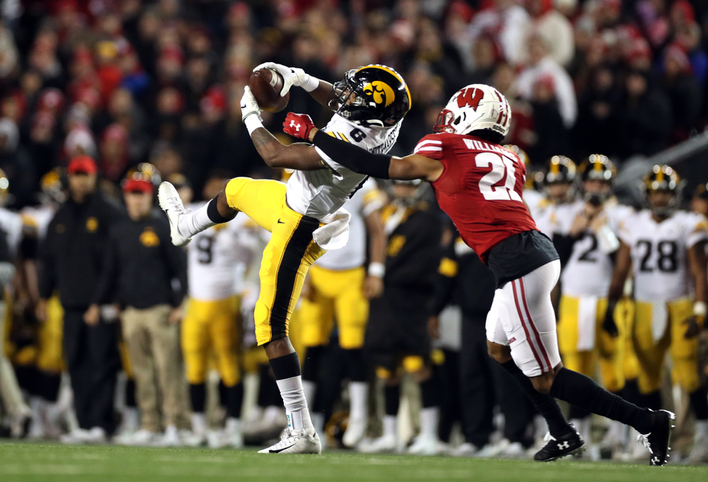 Iowa Hawkeyes wide receiver Ihmir Smith-Marsette (6) against the Wisconsin Badgers Saturday, November 9, 2019 at Camp Randall Stadium in Madison, Wisc. (Brian Ray/hawkeyesports.com)