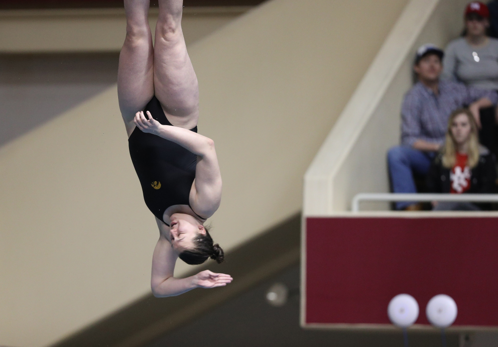 Iowa's Jacintha Thomas competes on the 1-meter springboard during the 2019 Women's Big Ten Swimming and Diving meet Thursday, February 21, 2019 in Bloomington, Indiana. (Brian Ray/hawkeyesports.com)
