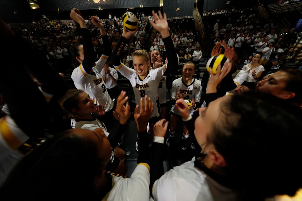 Iowa Hawkeyes right side hitter Reghan Coyle (8) against the Michigan State Spartans Friday, September 21, 2018 at Carver-Hawkeye Arena. (Brian Ray/hawkeyesports.com)