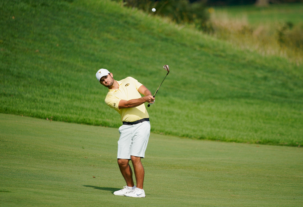 Iowa’s Gonzalo Leal hits from the fairway during the third day of the Golfweek Conference Challenge at the Cedar Rapids Country Club in Cedar Rapids on Tuesday, Sep 17, 2019. (Stephen Mally/hawkeyesports.com)
