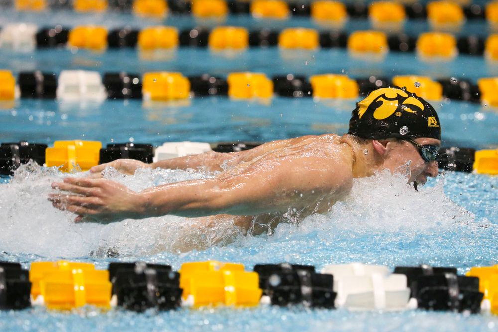 Iowa's Michael Tenney at the 200-yard butterfly race Saturday, March 2, 2019 at the Campus Recreation and Wellness Center. (Lily Smith/hawkeyesports.com)