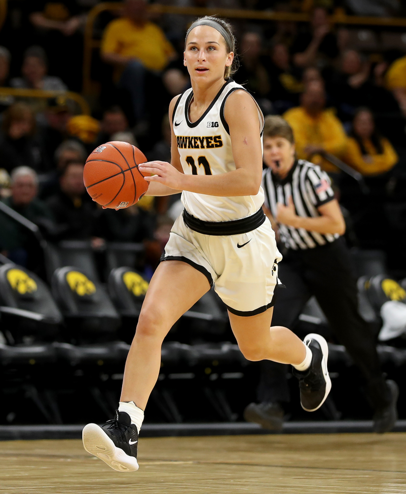 Iowa Hawkeyes guard Megan Meyer (11) against North Carolina Central Saturday, December 14, 2019 at Carver-Hawkeye Arena. (Brian Ray/hawkeyesports.com)