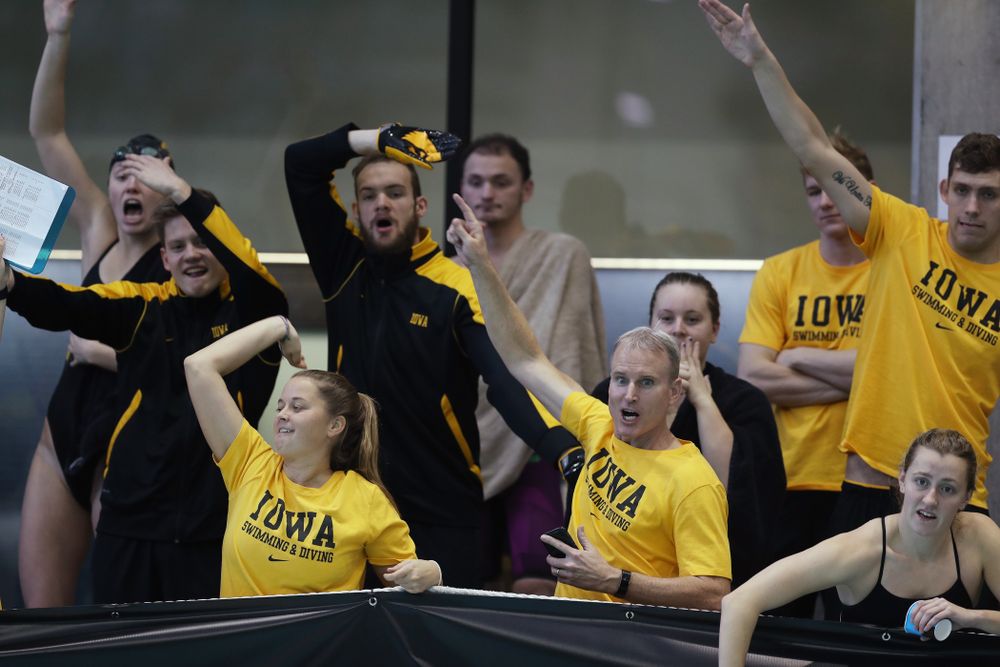 Iowa Hawkeye head coach Marc Long and assistant coach Ashley Dell Thursday, November 15, 2018 during the 2018 Hawkeye Invitational at the Campus Recreation and Wellness Center. (Brian Ray/hawkeyesports.com)