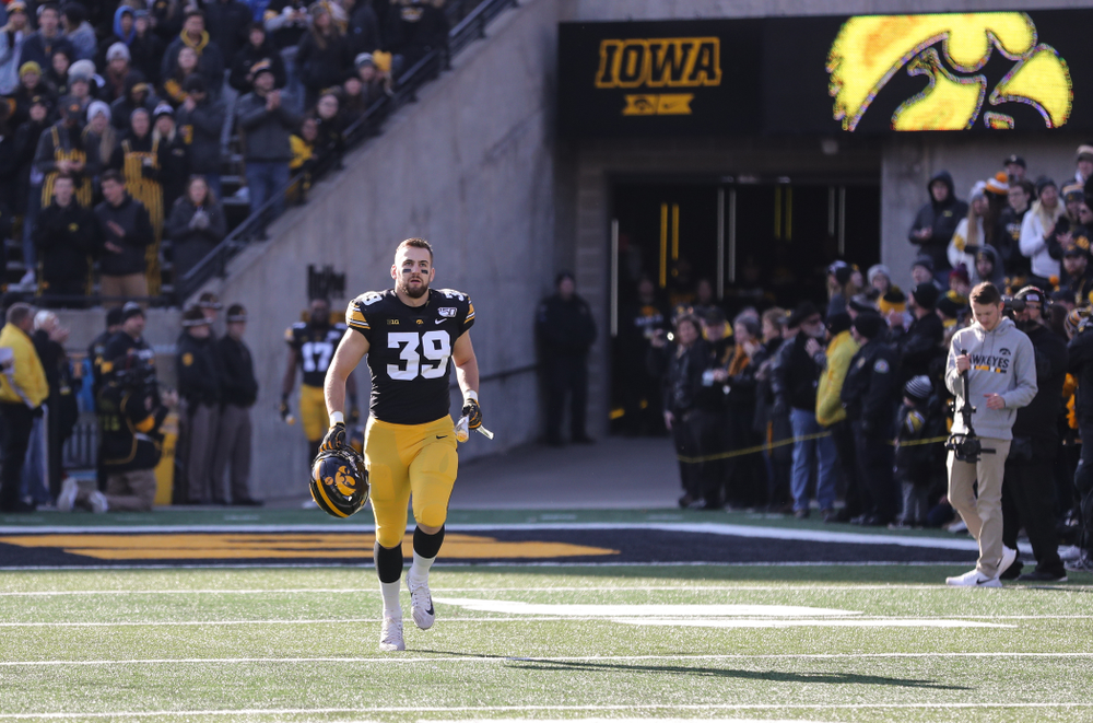 Iowa Hawkeyes tight end Nate Wieting (39) during Senior Day festivities before their game against the Illinois Fighting Illini Saturday, November 23, 2019 at Kinnick Stadium. (Brian Ray/hawkeyesports.com)