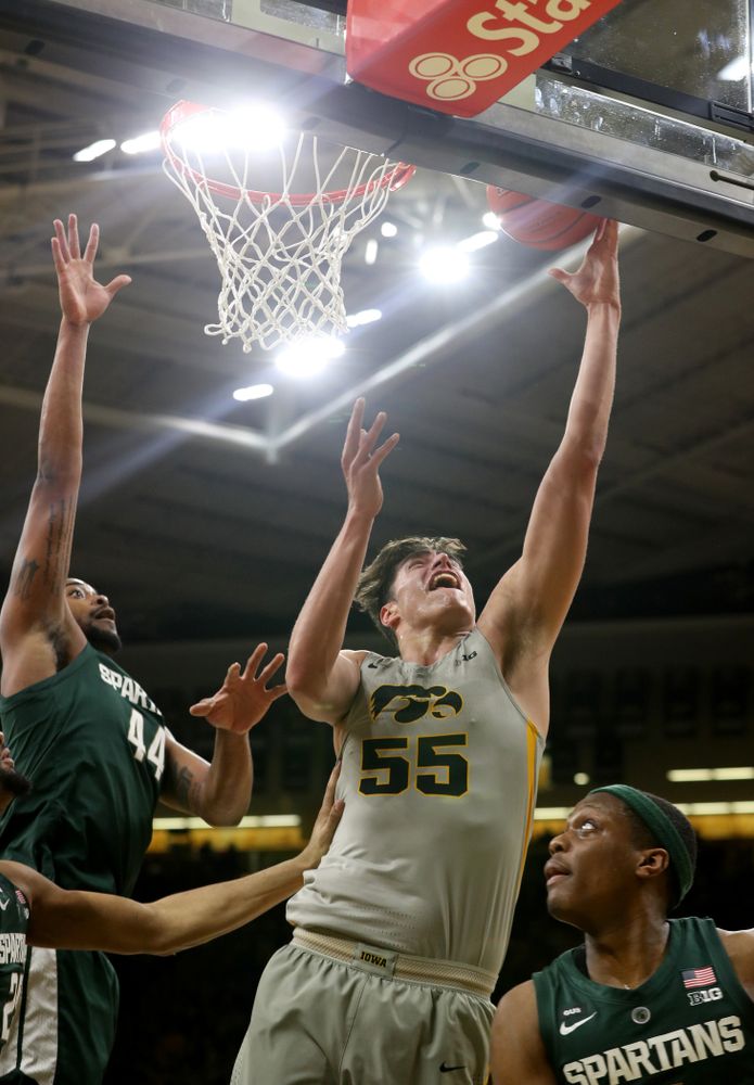 Iowa Hawkeyes forward Luka Garza (55) against the Michigan State Spartans Thursday, January 24, 2019 at Carver-Hawkeye Arena. (Brian Ray/hawkeyesports.com)