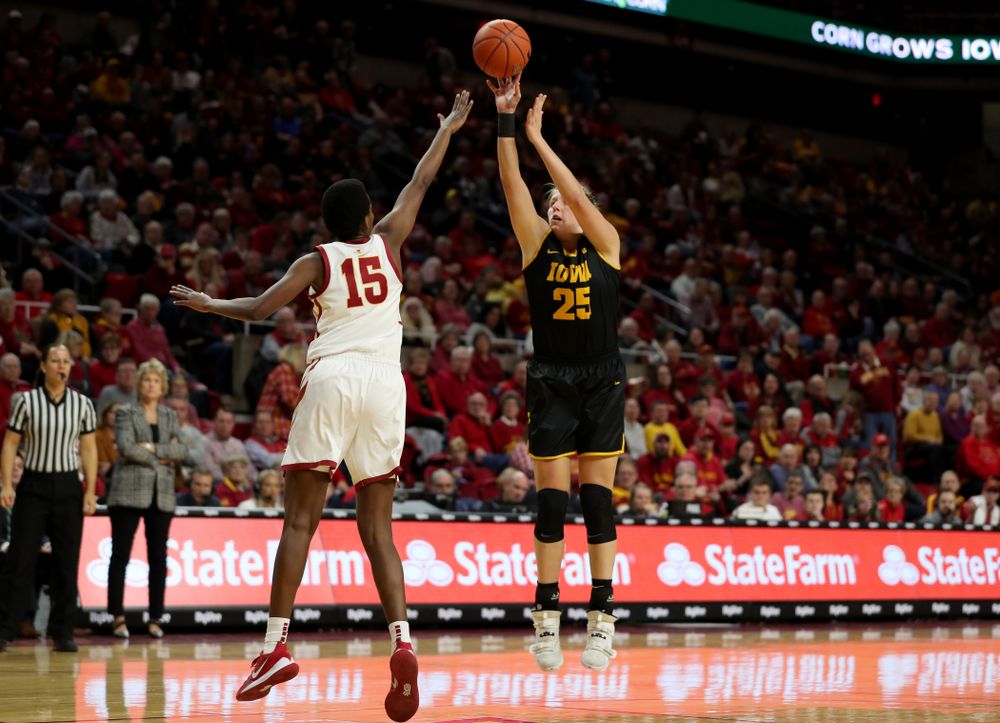 Iowa Hawkeyes forward/center Monika Czinano (25) against the Iowa State Cyclones Wednesday, December 11, 2019 at Hilton Coliseum in Ames, Iowa(Brian Ray/hawkeyesports.com)