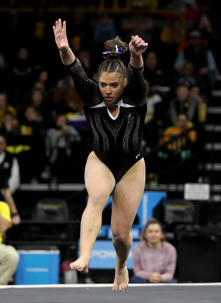 Iowa’s Ariana Agrapides competes on the floor against Michigan State Saturday, February 1, 2020 at Carver-Hawkeye Arena. (Brian Ray/hawkeyesports.com)