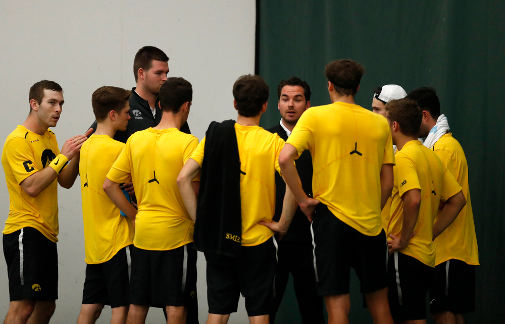 Head Coach Ross Wilson against the Illinois Fighting Illini Saturday, March 31, 2018 at Hawkeye Tennis and Recreation Center. (Brian Ray/hawkeyesports.com)
