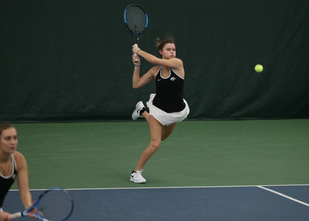 Iowa's Cloe Ruette during a doubles match against North Texas Sunday, January 20, 2019 at the Hawkeye Tennis and Recreation Center. (Brian Ray/hawkeyesports.com)