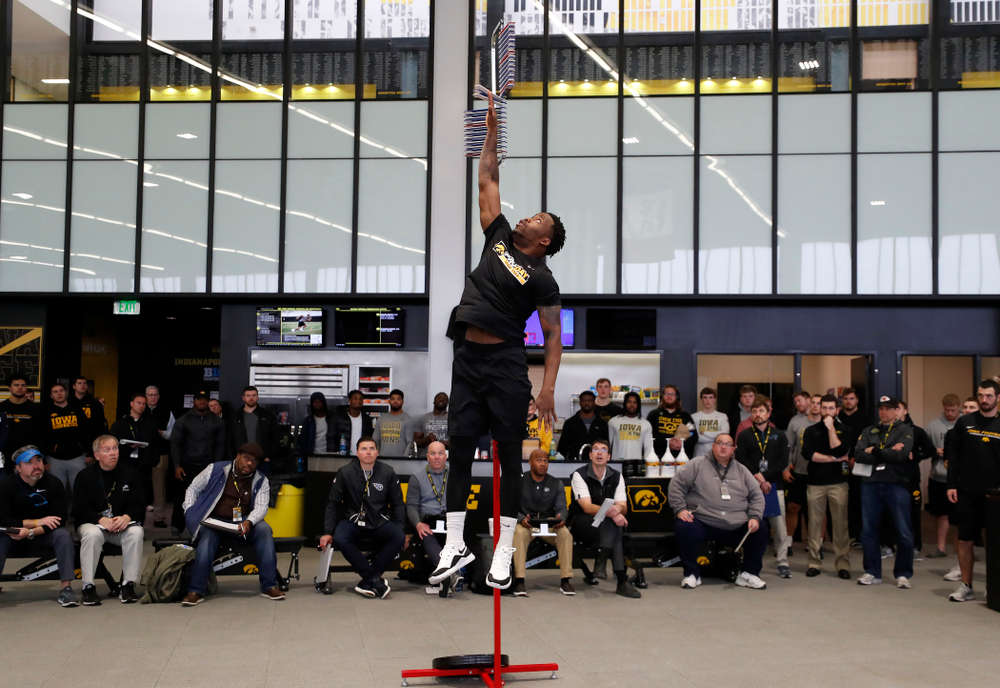 Iowa Hawkeyes running back Akrum Wadley (25) during the team's annual pro day Monday, March 26, 2018 at the Hansen Football Performance Center. (Brian Ray/hawkeyesports.com)