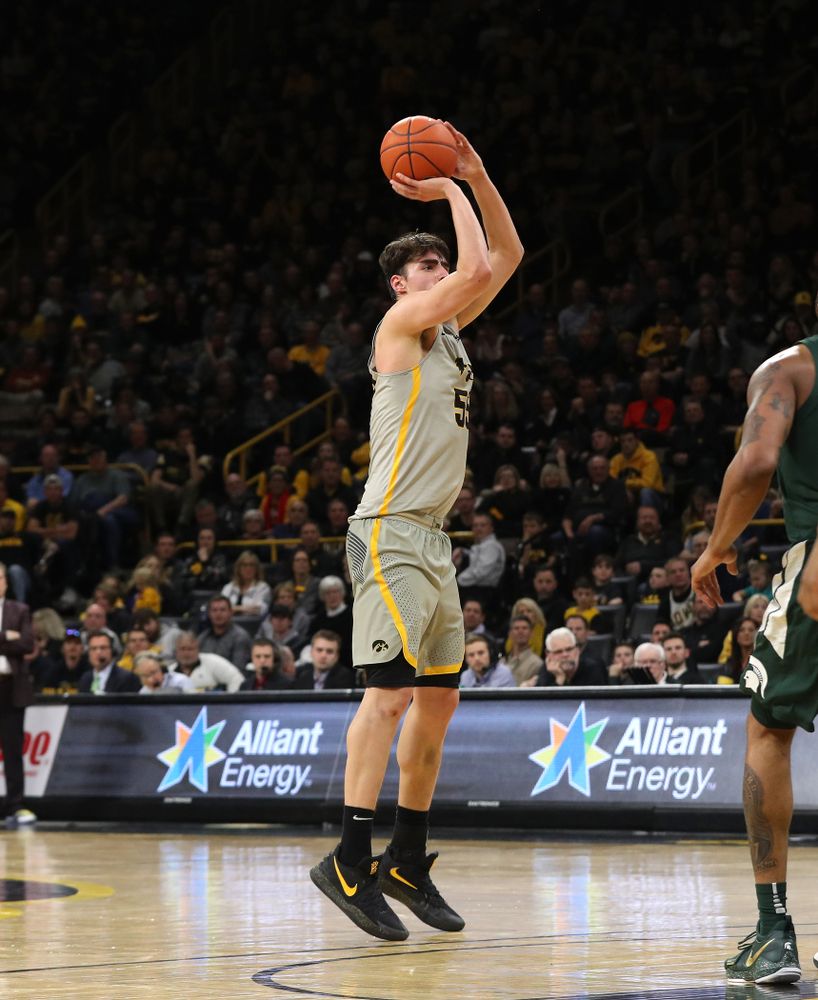 Iowa Hawkeyes forward Luka Garza (55) against the Michigan State Spartans Thursday, January 24, 2019 at Carver-Hawkeye Arena. (Brian Ray/hawkeyesports.com)