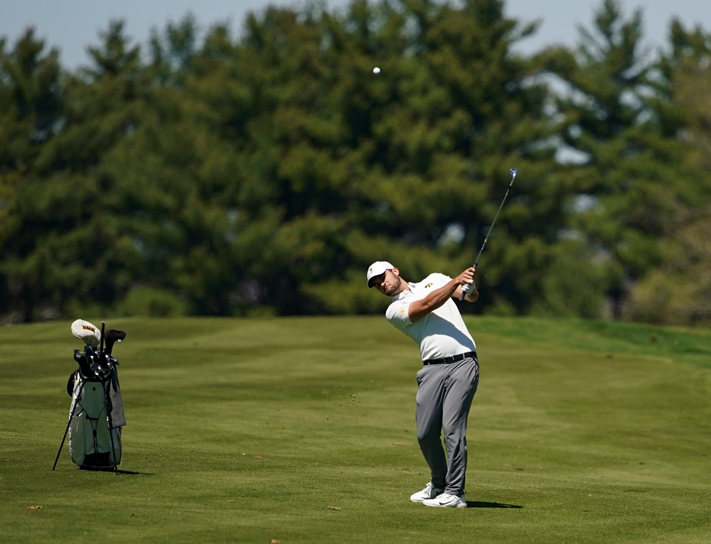 Iowa's Gonzalo Leal hits from the fairway during the first round of the Hawkeye Invitational at Finkbine Golf Course in Iowa City on Saturday, Apr. 20, 2019. (Stephen Mally/hawkeyesports.com)